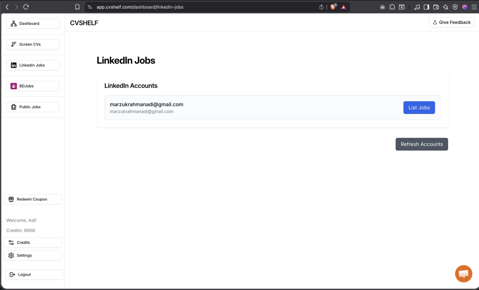 Select LinkedIn account